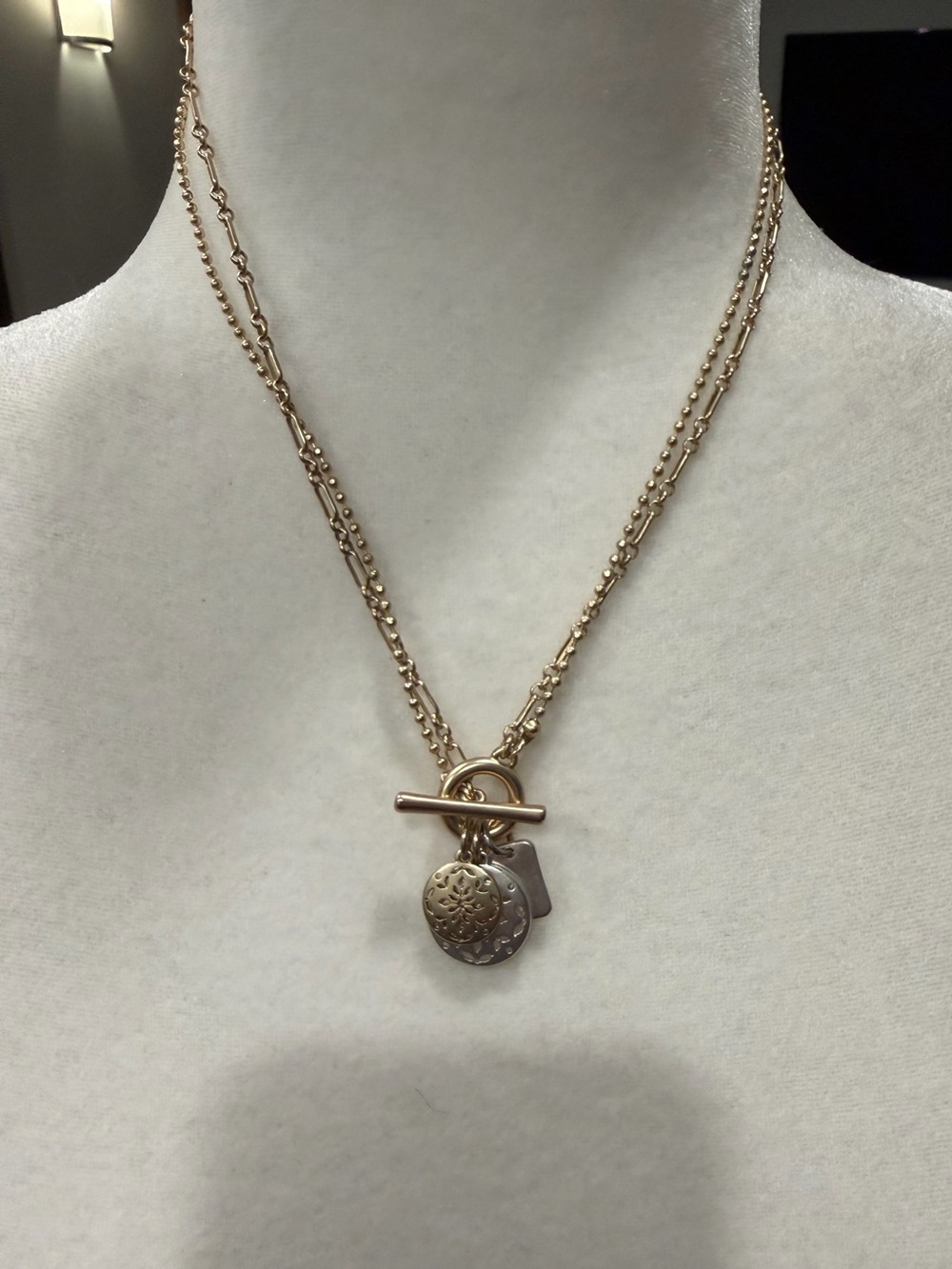 Layered Gold Toggle Charm Necklace - Women Jewelry